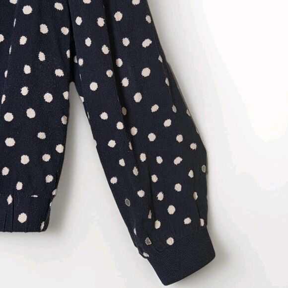 Kookai Polka Dot Bomber Jacket Womens Size 4 / 36 Navy Blue & White Zipper Light - Picture 3 of 9